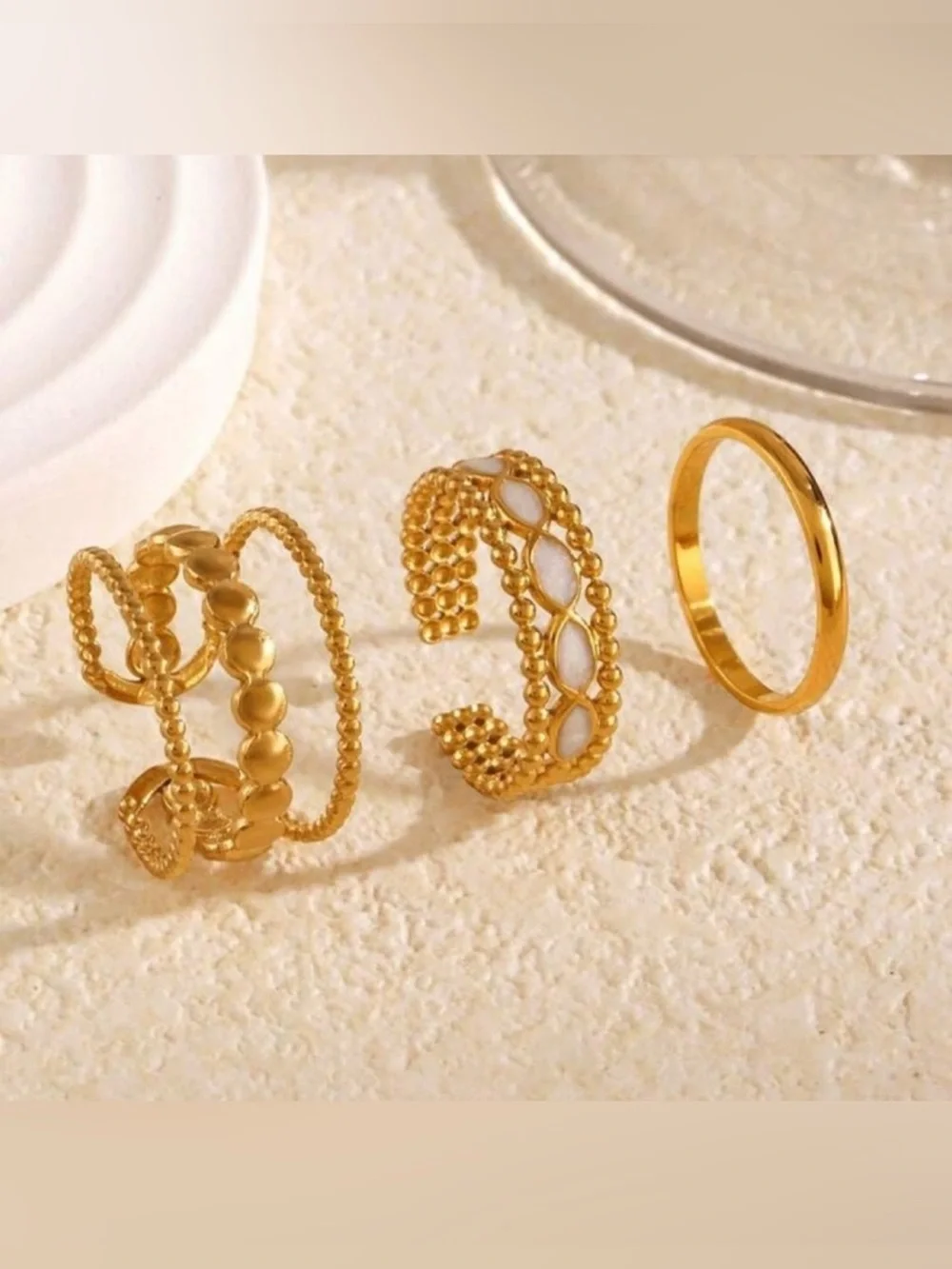 Gold Plated Stainless Steel 3-Piece Ring Set